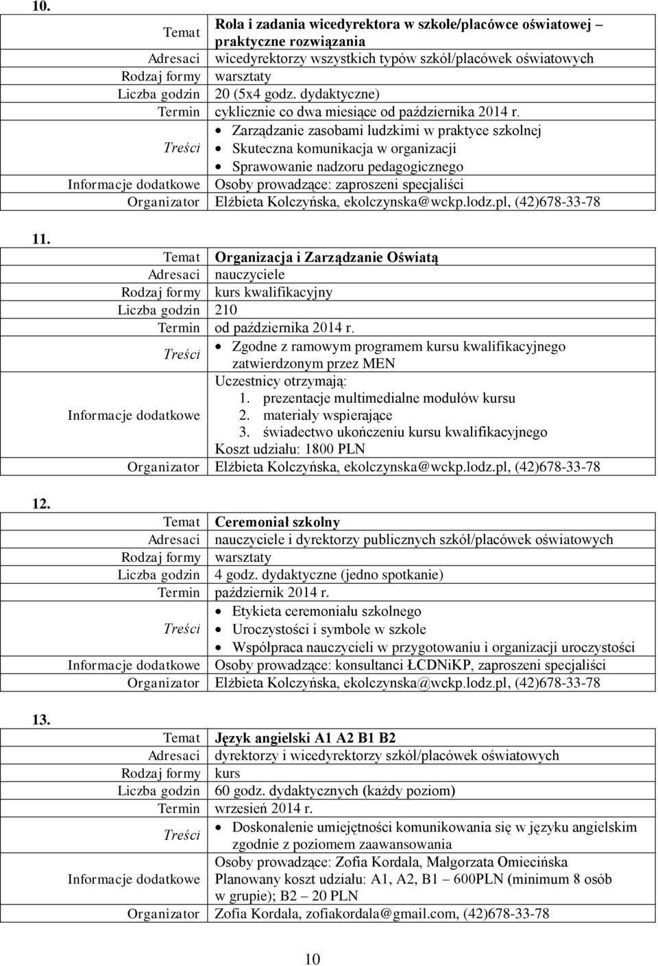 Zarządzanie zasobami ludzkimi w praktyce szkolnej Skuteczna komunikacja w organizacji Sprawowanie nadzoru pedagogicznego Osoby prowadzące: zaproszeni specjaliści Elżbieta Kolczyńska, ekolczynska@wckp.