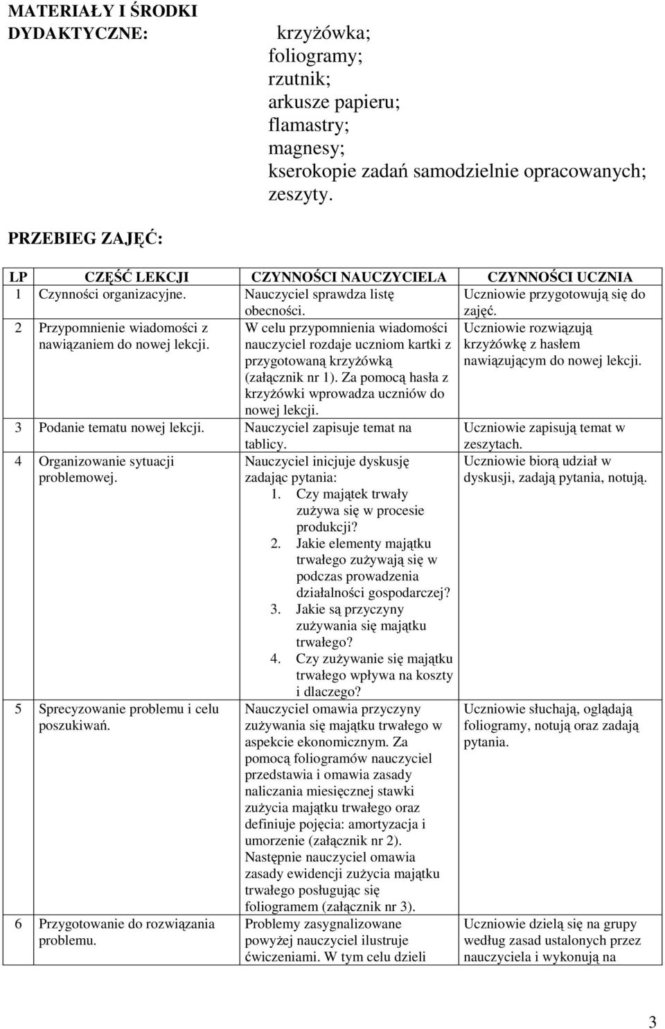 2 Przypomnienie wiadomości z nawiązaniem do nowej lekcji. W celu przypomnienia wiadomości nauczyciel rozdaje uczniom kartki z przygotowaną krzyżówką (załącznik nr 1).