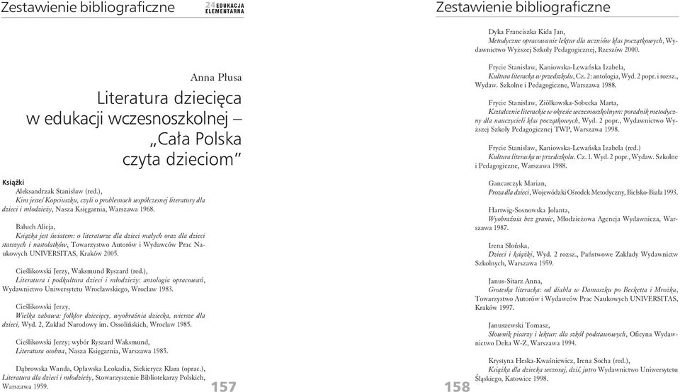 Baluch Alicja, Książka jest światem: o literaturze dla dzieci małych oraz dla dzieci starszych i nastolatków, Towarzystwo Autorów i Wydawców Prac Naukowych UNIVERSITAS, Kraków 2005.