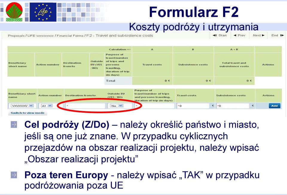 W przypadku cyklicznych przejazdów na obszar realizacji projektu, należy