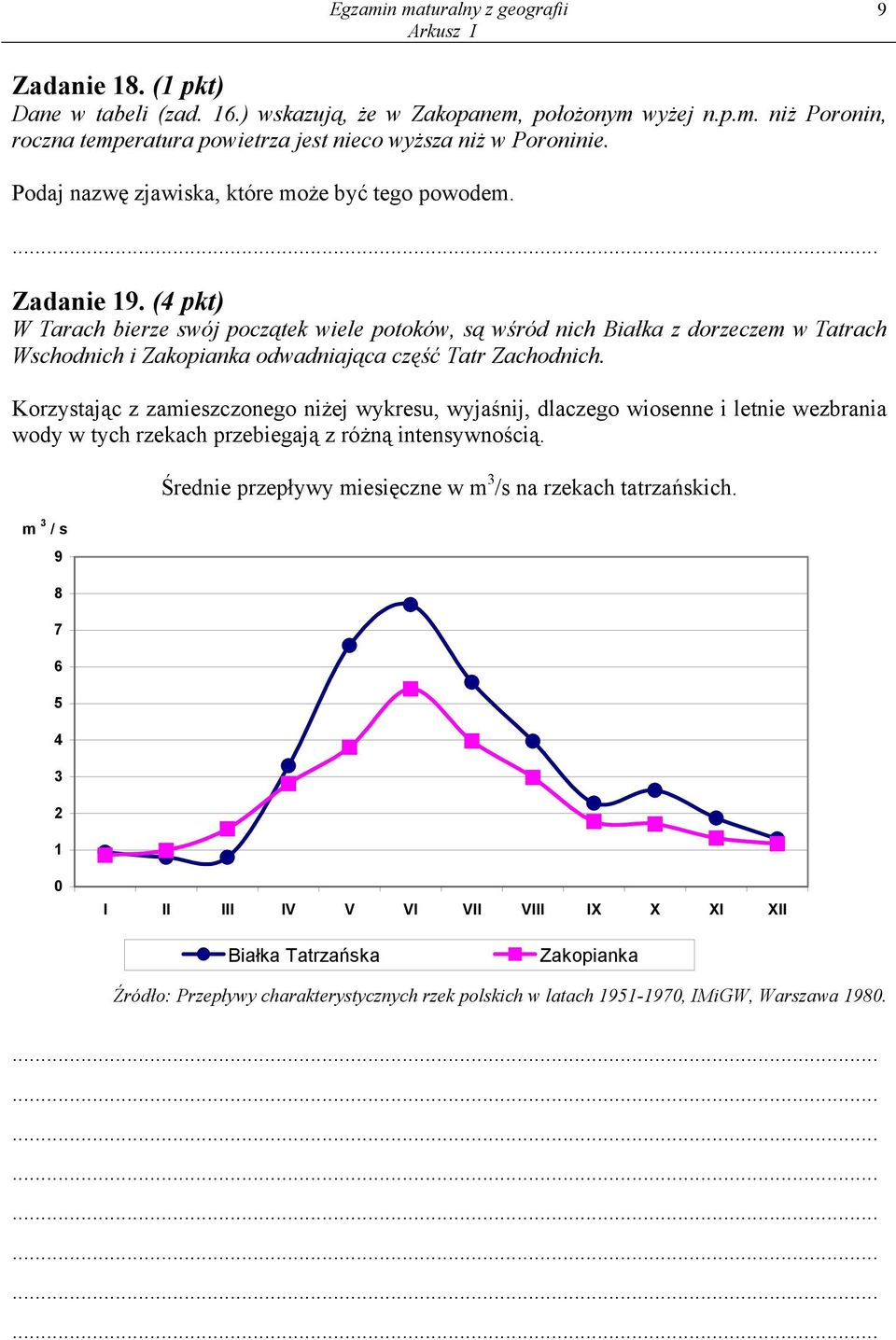 (4 pkt) W Tarach bierze swój początek wiele potoków, są wśród nich Białka z dorzeczem w Tatrach Wschodnich i Zakopianka odwadniająca część Tatr Zachodnich.