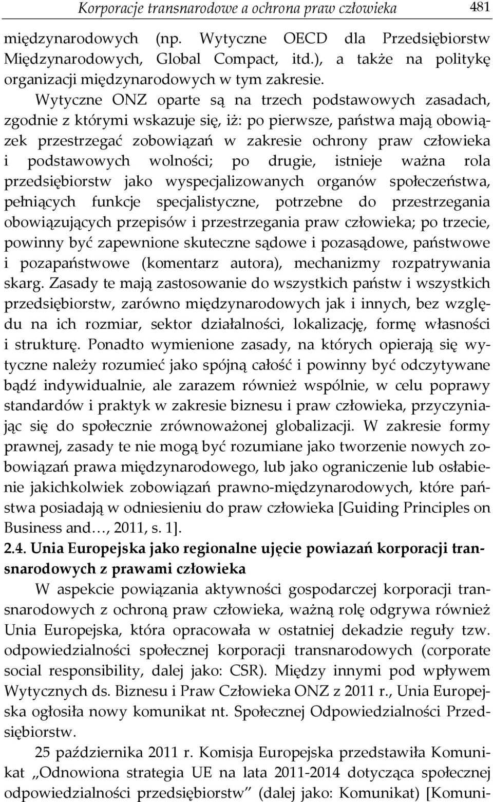 Wytyczne ONZ oparte są na trzech podstawowych zasadach, zgodnie z którymi wskazuje się, iż: po pierwsze, państwa mają obowiązek przestrzegać zobowiązań w zakresie ochrony praw człowieka i