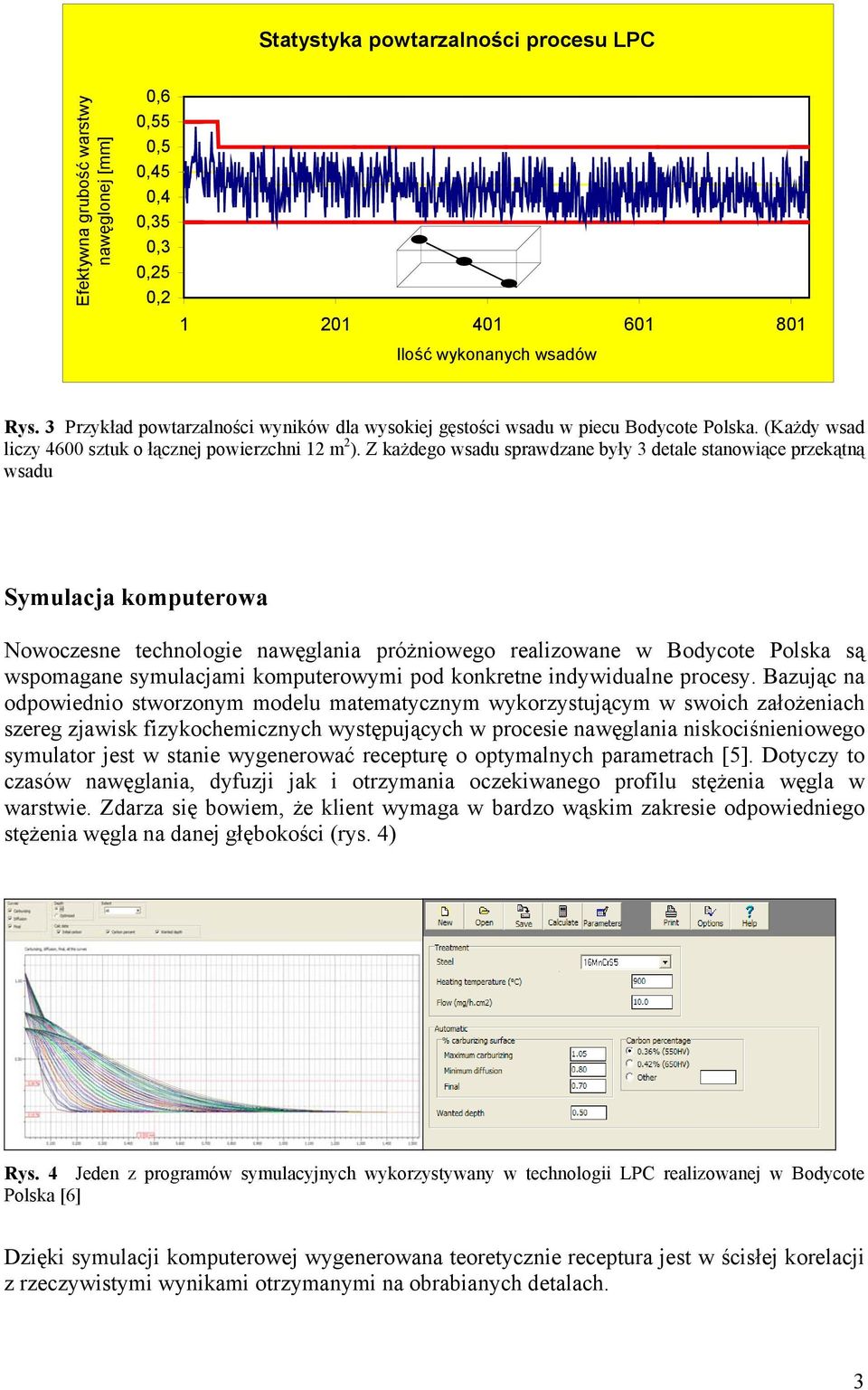 Z każdego wsadu sprawdzane były 3 detale stanowiące przekątną wsadu Symulacja komputerowa Nowoczesne technologie nawęglania próżniowego realizowane w Bodycote Polska są wspomagane symulacjami