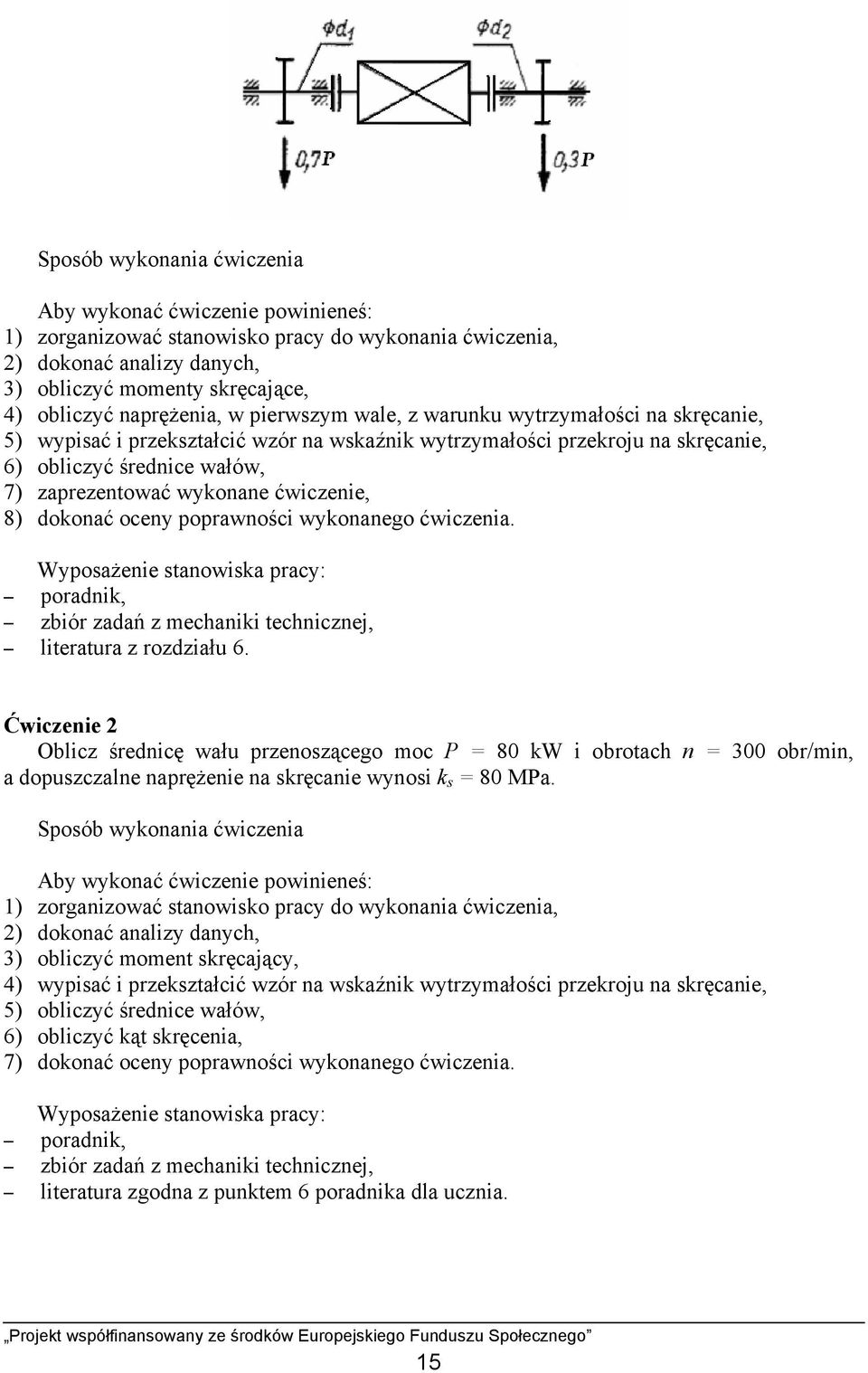 wykonane ćwiczenie, 8) dokonać oceny poprawności wykonanego ćwiczenia. Wyposażenie stanowiska pracy: poradnik, zbiór zadań z mechaniki technicznej, literatura z rozdziału 6.