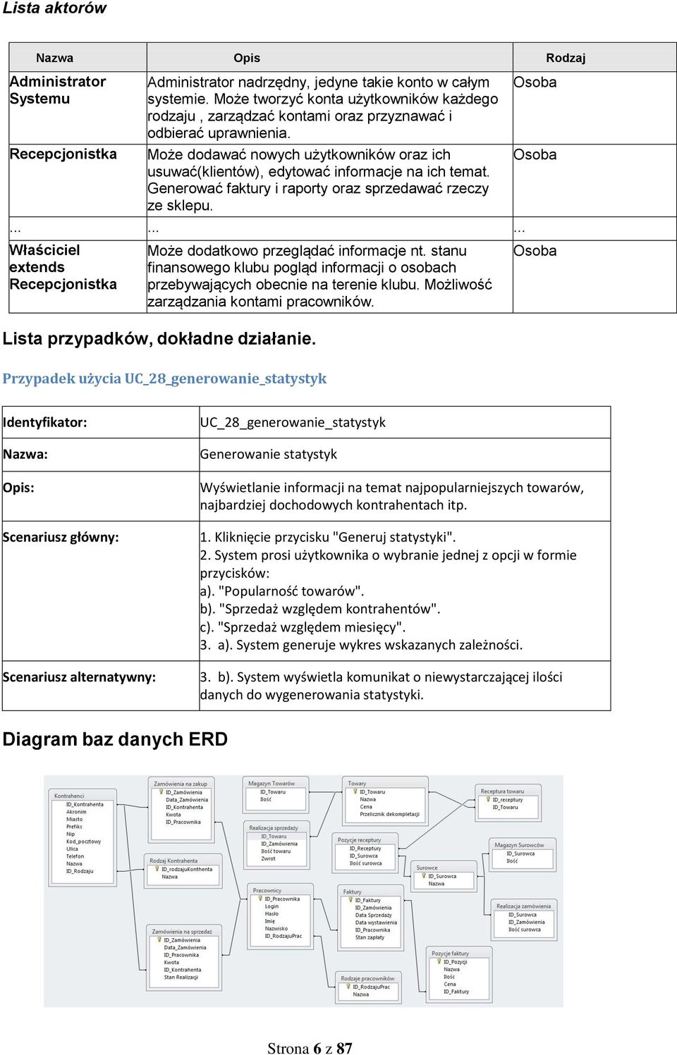 Generować faktury i raporty oraz sprzedawać rzeczy ze sklepu.... Osoba Może dodatkowo przeglądać informacje nt.