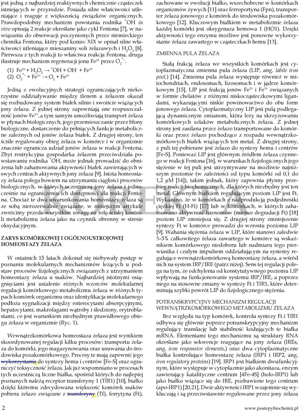 w opisał silne właściwości utleniające mieszaniny soli żelazawych i H [8]. Pierwsza z tych reakcji to właściwa reakcja Fentona, druga ilustruje mechanizm regeneracji jonu Fe + przez O.