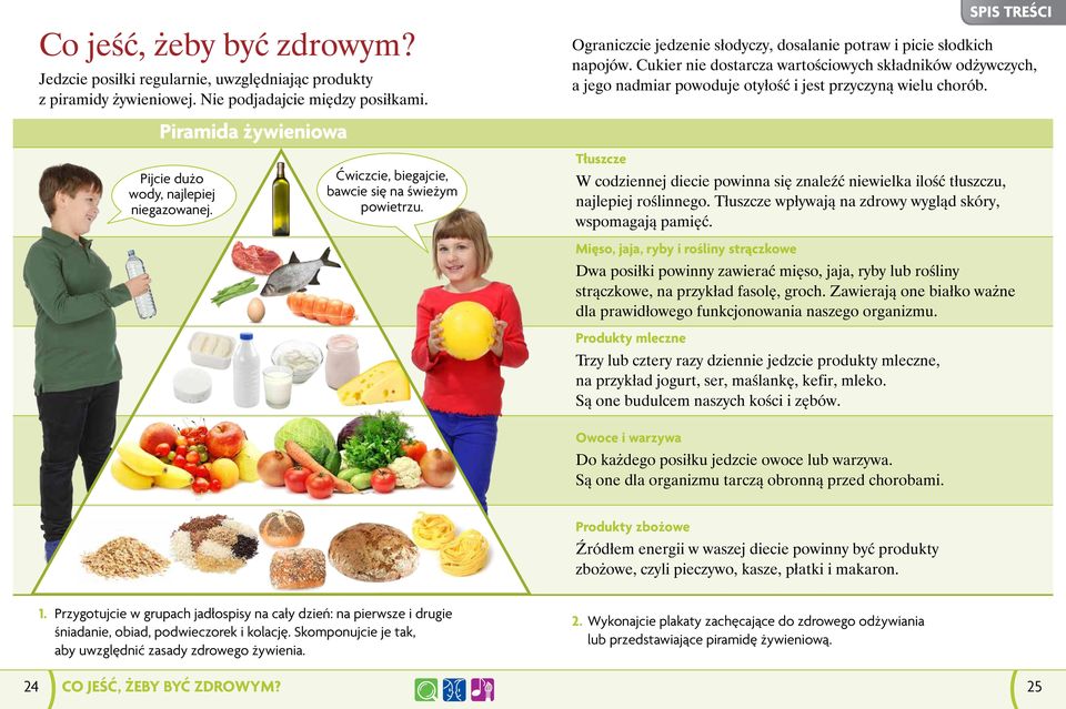 Piramida żywieniowa Pijcie dużo wody, najlepiej niegazowanej. Ćwiczcie, biegajcie, bawcie się na świeżym powietrzu.