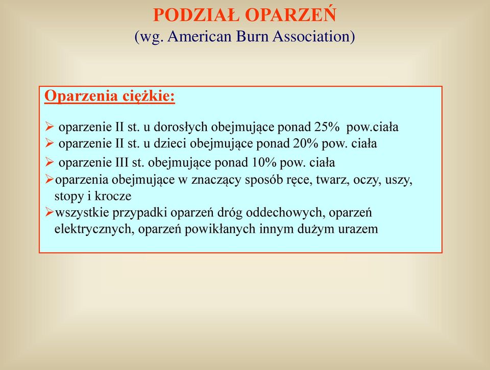 ciała oparzenie III st. obejmujące ponad 10% pow.