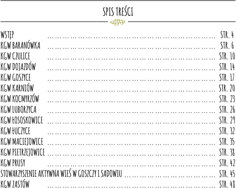 6 KGW CZULICE KGW DOJAZDÓW KGW GOSZYCE KGW KARNIÓW KGW KOCMYRZÓW KGW LUBORZYCA KGW ŁOSOSKOWICE KGW ŁUCZYCE KGW MACIEJOWICE KGW PIETRZEJOWICE KGW PRUSY.................................................................. STR.