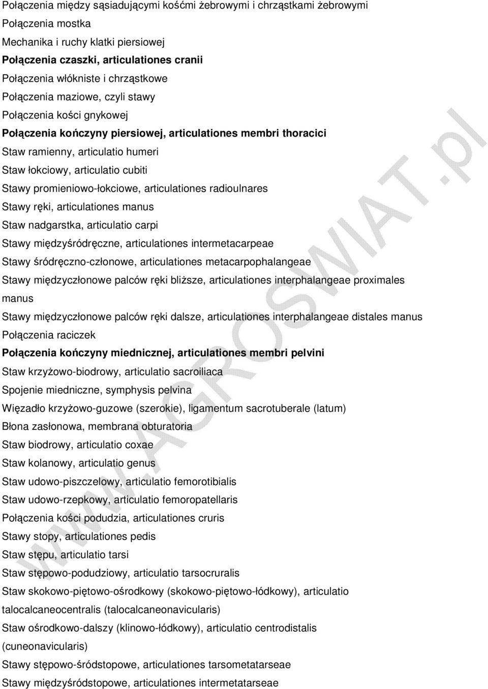 cubiti Stawy promieniowo-łokciowe, articulationes radioulnares Stawy ręki, articulationes manus Staw nadgarstka, articulatio carpi Stawy międzyśródręczne, articulationes intermetacarpeae Stawy