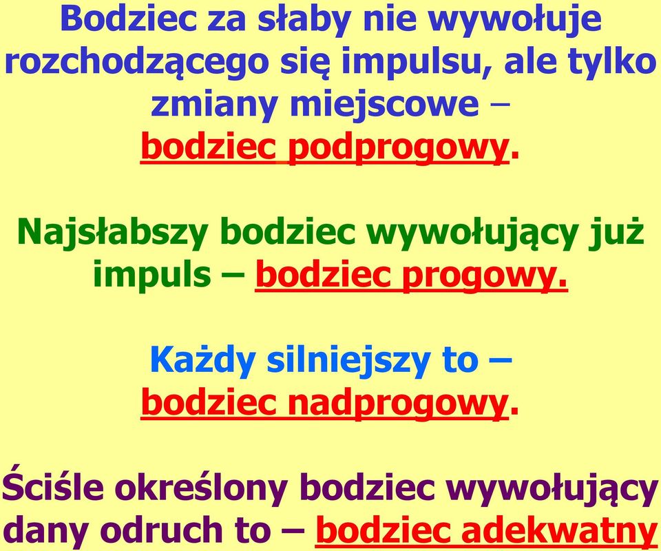 Najsłabszy bodziec wywołujący już impuls bodziec progowy.