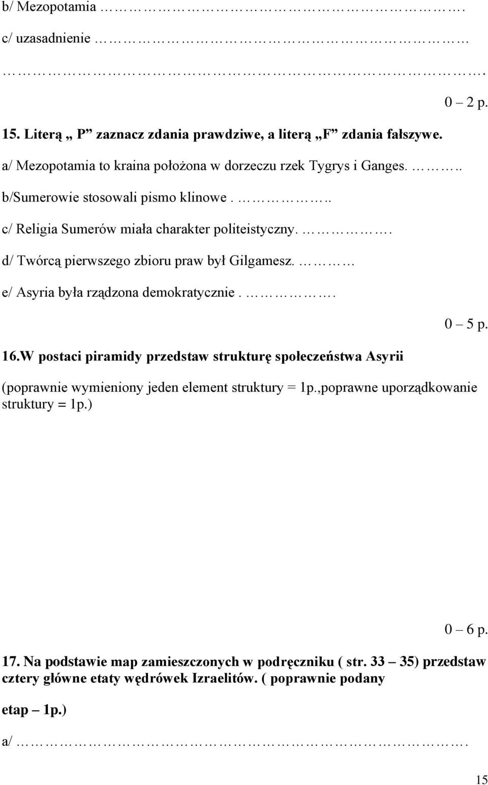 e/ Asyria była rządzona demokratycznie.. 16.W postaci piramidy przedstaw strukturę społeczeństwa Asyrii 0 2 p. 0 5 p.