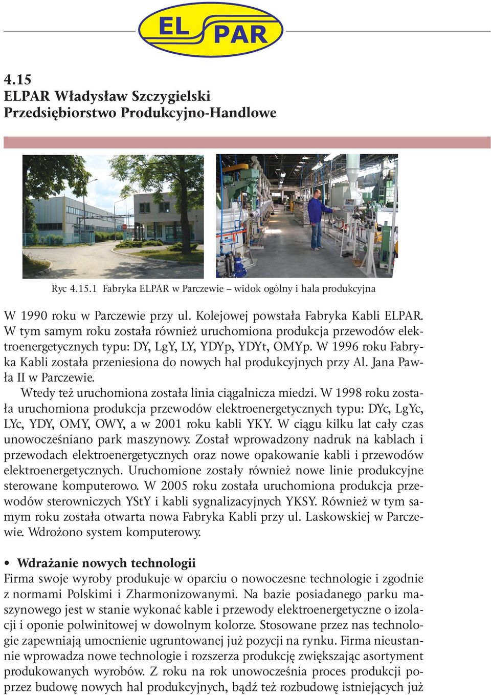 W 1996 roku Fabryka Kabli została przeniesiona do nowych hal produkcyjnych przy Al. Jana Pawła II w Parczewie. Wtedy też uruchomiona została linia ciągalnicza miedzi.