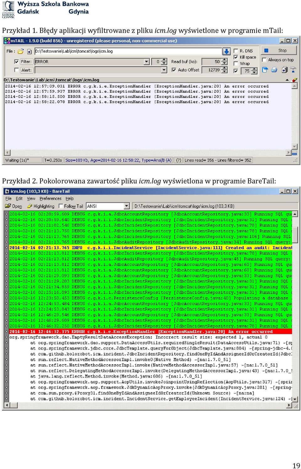 log wyświetlone w programie mtail: Przykład