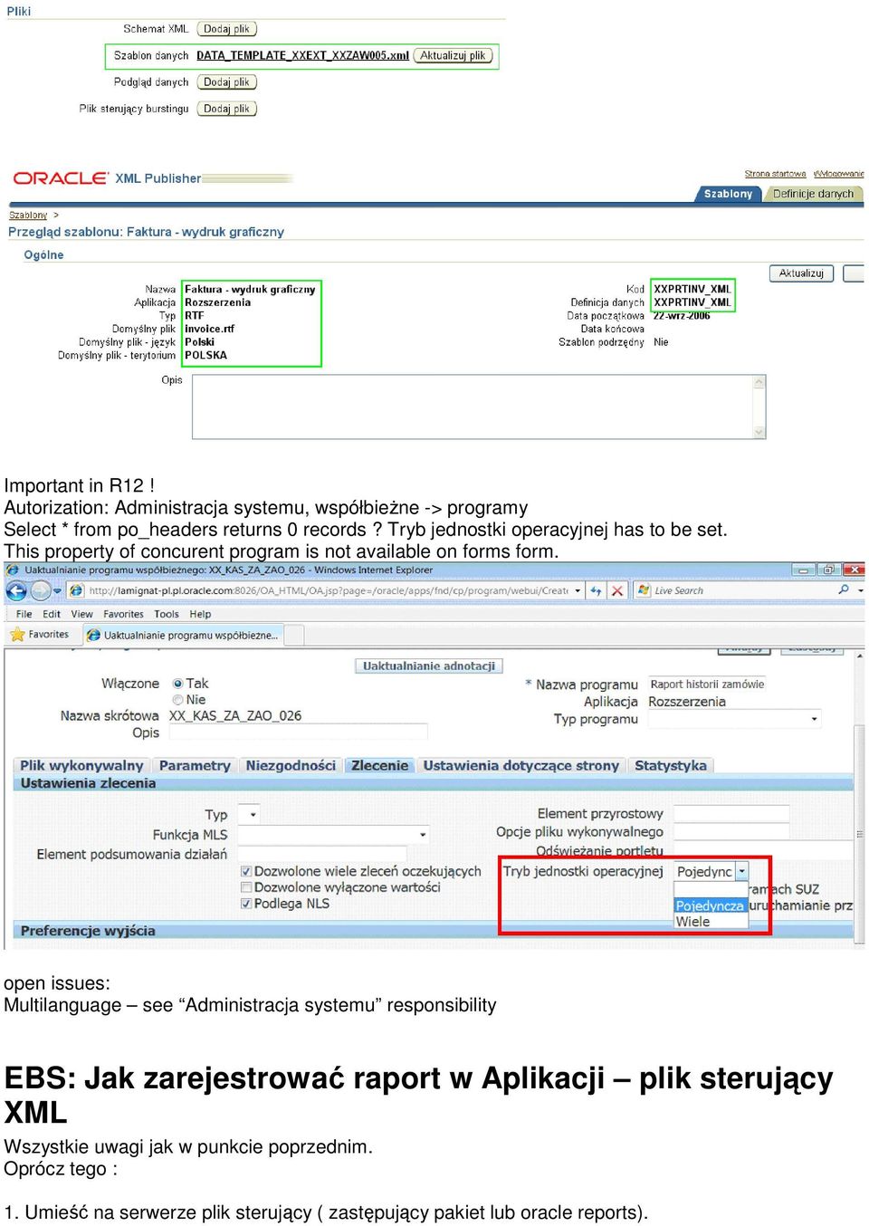 open issues: Multilanguage see Administracja systemu responsibility EBS: Jak zarejestrować raport w Aplikacji plik