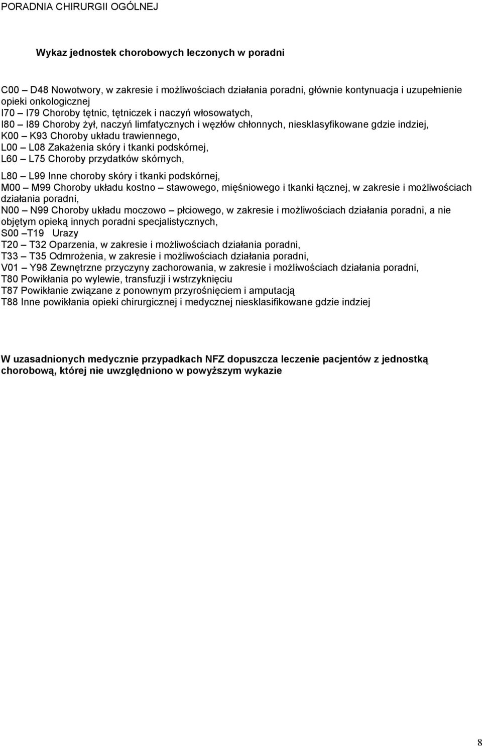 Choroby przydatków skórnych, L80 L99 Inne choroby skóry i tkanki podskórnej, M00 M99 Choroby układu kostno stawowego, mięśniowego i tkanki łącznej, w zakresie i możliwościach działania poradni, N00