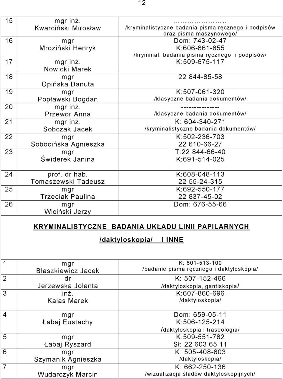 . /kryminalistyczne badania pisma ręcznego i podpisów oraz pisma maszynowego/ Dom: 7430247 K:606661855 /kryminal.