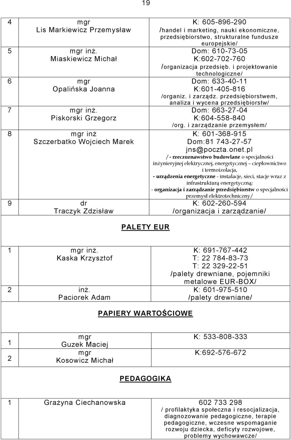 K:602702760 /organizacja przedsięb. i projektowanie technologiczne/ Dom: 6334011 K:601405816 /organiz. i zarządz. przedsiębiorstwem, analiza i wycena przedsiębiorstw/ Dom: 6632704 K:604558840 /org.