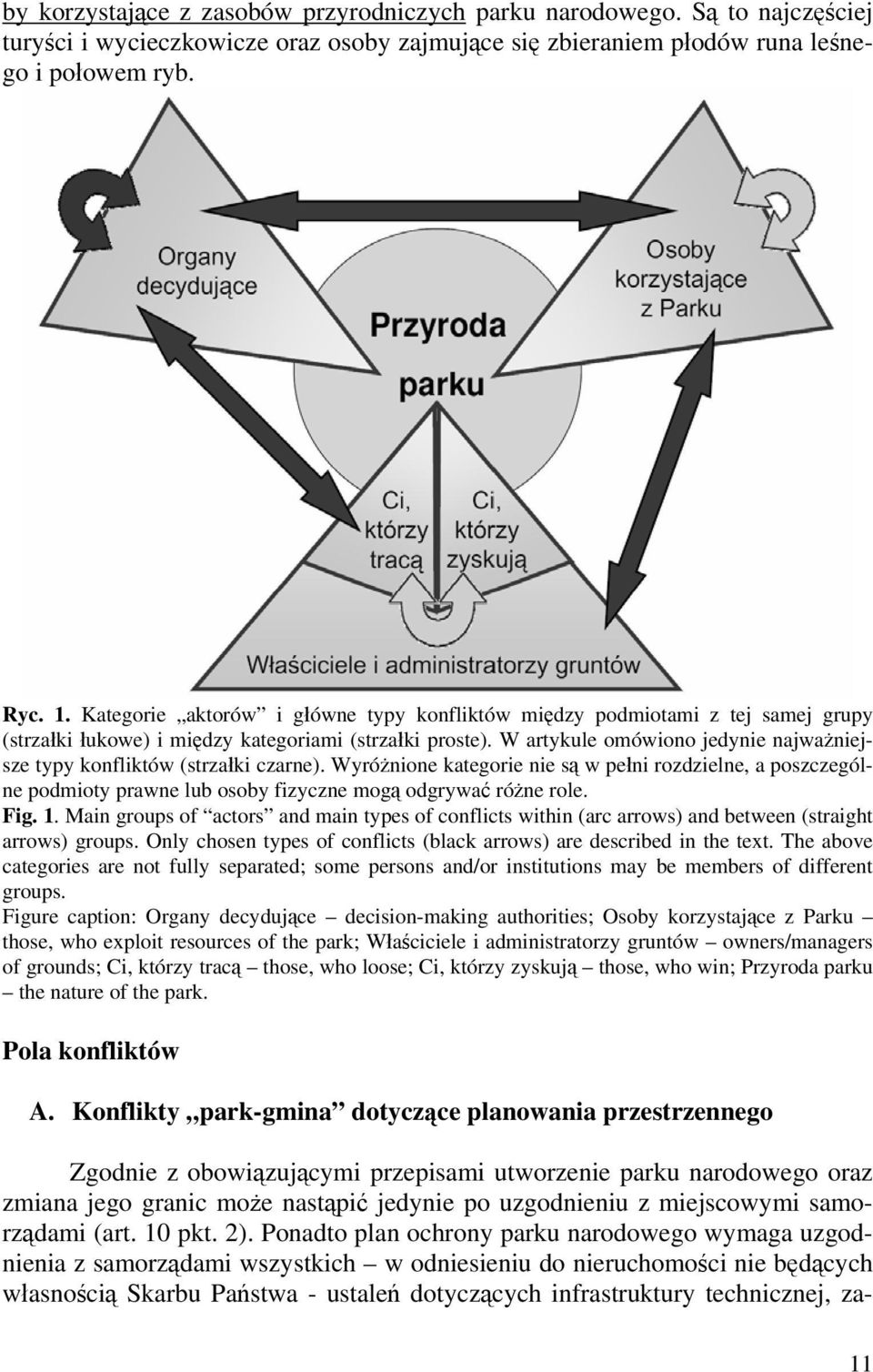 W artykule omówiono jedynie najważniejsze typy konfliktów (strzałki czarne). Wyróżnione kategorie nie są w pełni rozdzielne, a poszczególne podmioty prawne lub osoby fizyczne mogą odgrywać różne role.