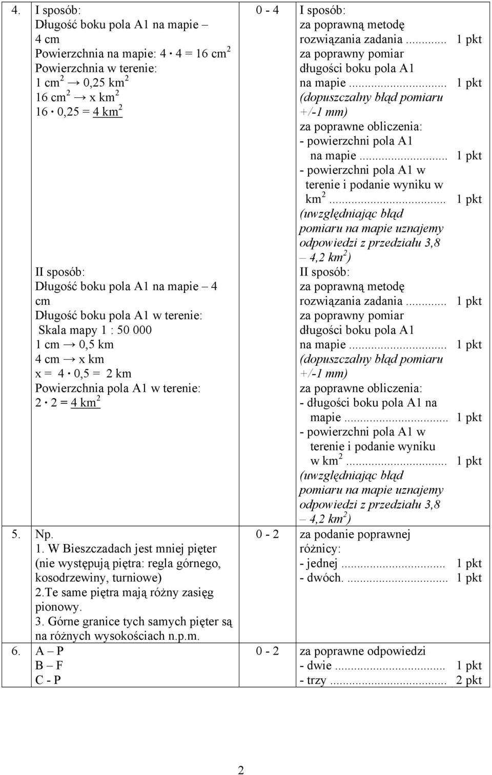 Te same piętra mają różny zasięg pionowy. 3. Górne granice tych samych pięter są na różnych wysokościach n.p.m. 6. A P B F C - P 0-4 I sposób: za poprawną metodę rozwiązania zadania.
