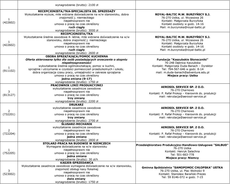 niemieckiego ruch ciągły wynagrodzenie (brutto): 3000 zł RECEPCJONISTA/TKA stanowisku, dobra znajomość j.