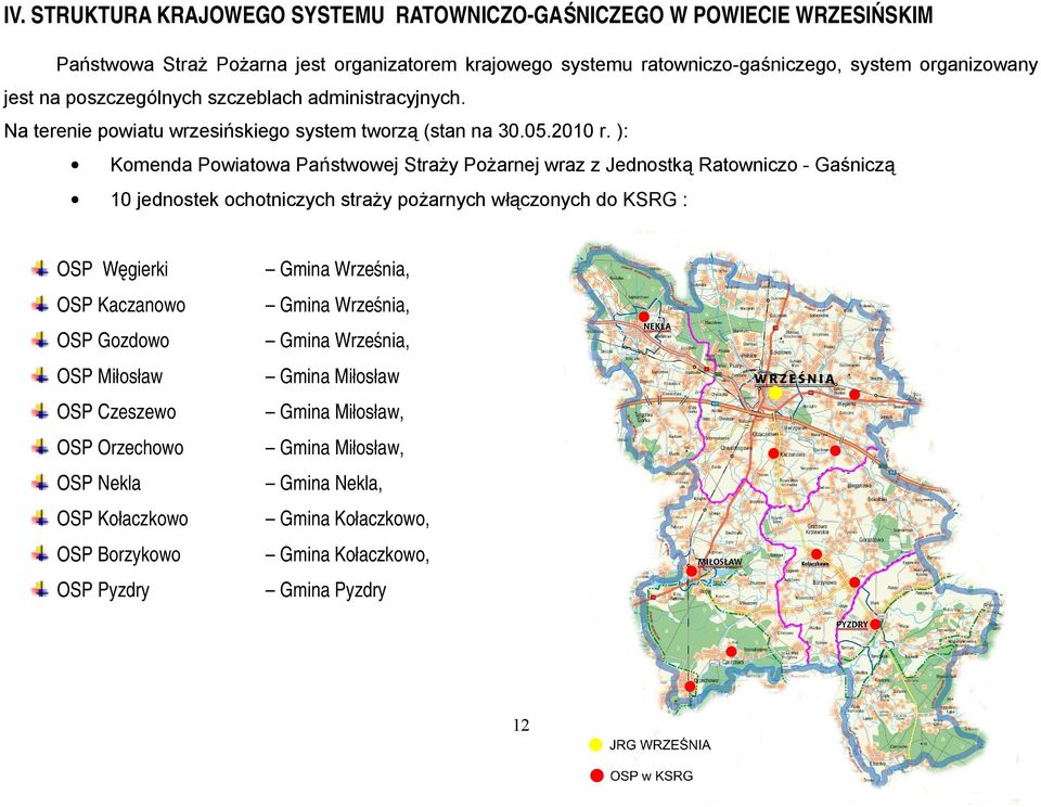 ): Komenda Powiatowa Państwowej Straży Pożarnej wraz z Jednostką Ratowniczo - Gaśniczą 10 jednostek ochotniczych straży pożarnych włączonych do KSRG : OSP Węgierki Gmina Września, OSP