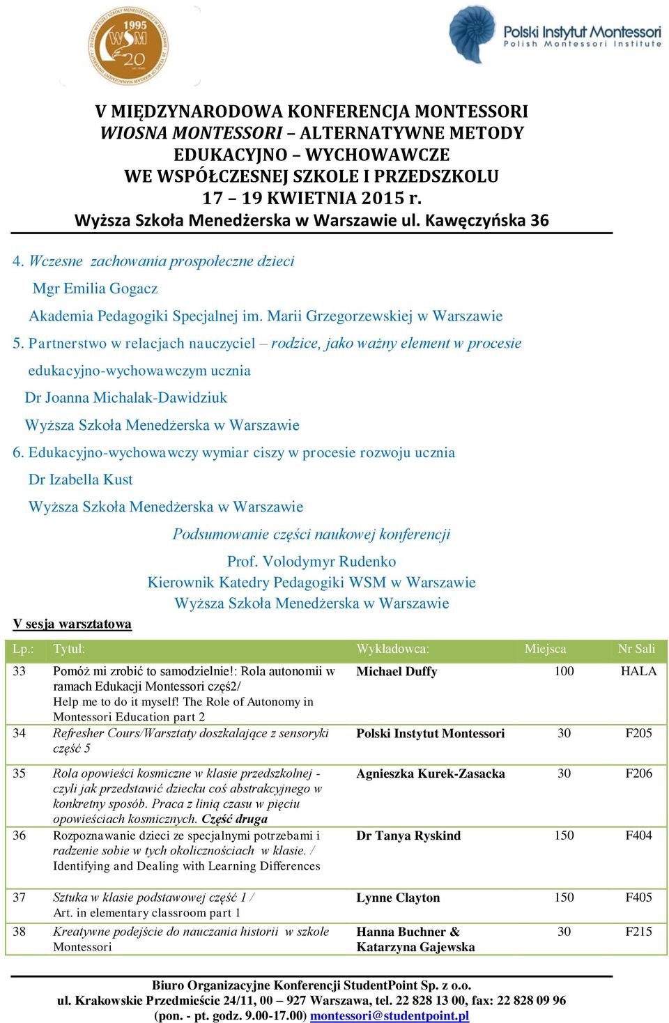 Volodymyr Rudenko Kierownik Katedry Pedagogiki WSM w Warszawie 33 Pomóż mi zrobić to samodzielnie!: Rola autonomii w ramach Edukacji Montessori częś2/ Help me to do it myself!