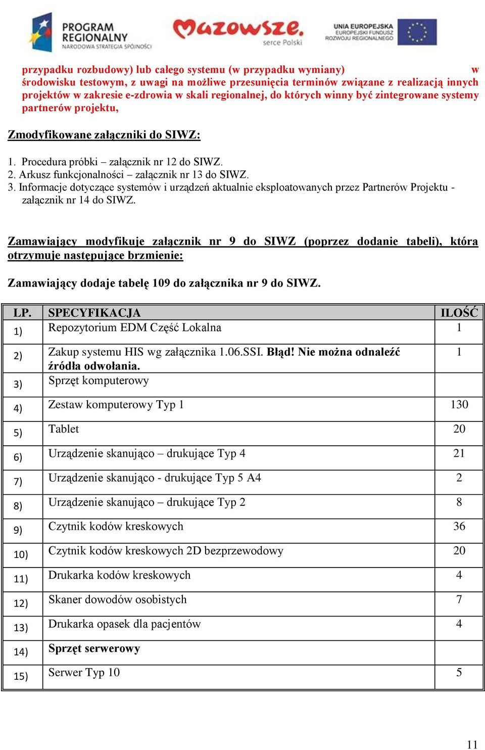 Arkusz funkcjonalności załącznik nr 13 do SIWZ. 3. Informacje dotyczące systemów i urządzeń aktualnie eksploatowanych przez Partnerów Projektu - załącznik nr 14 do SIWZ.