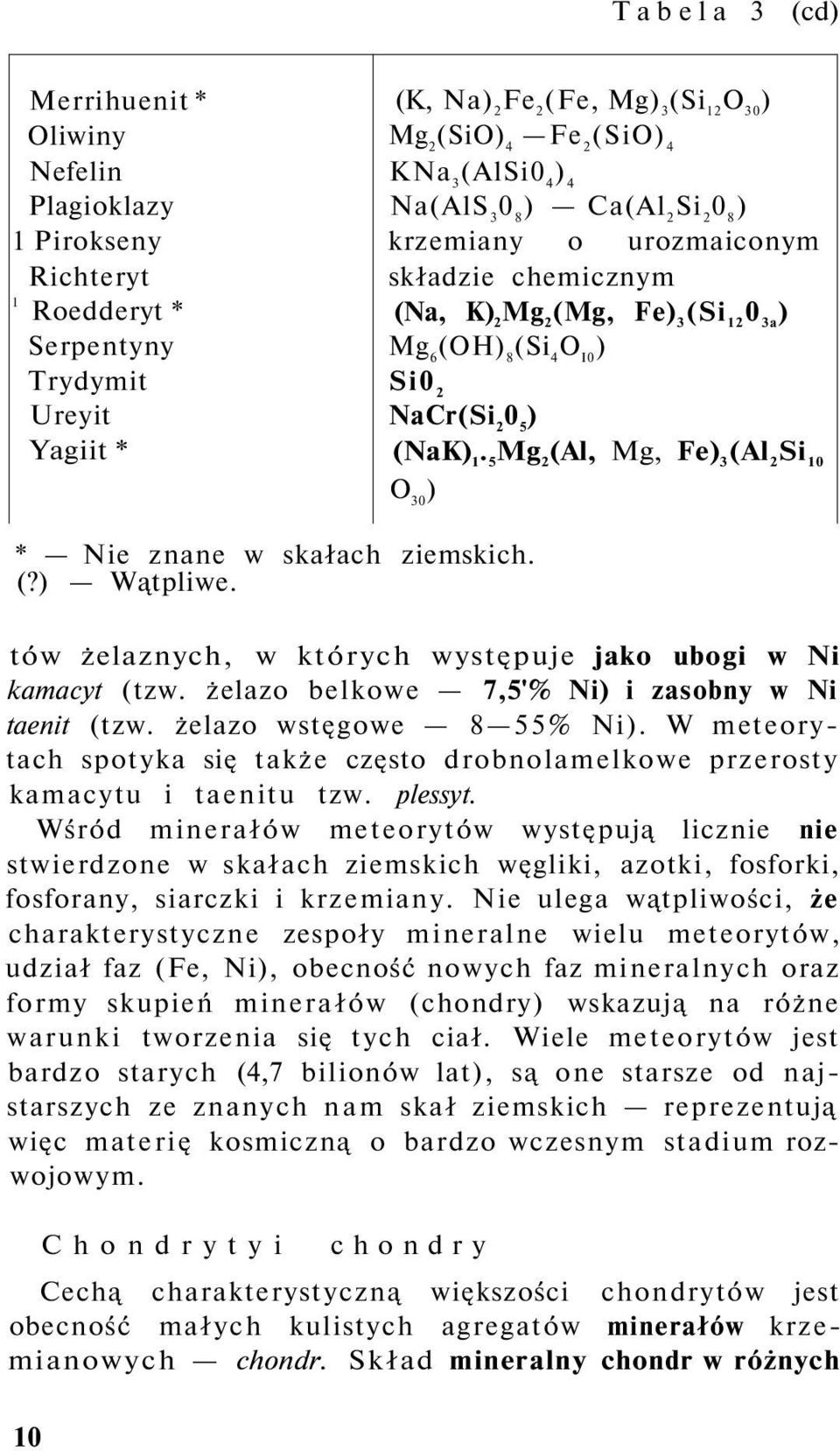 5 Mg 2 (Al, Mg, Fe) 3 (Al 2 Si 10 O 30 ) * Nie znane w skałach ziemskich. (?) Wątpliwe. tów żelaznych, w których występuje jako ubogi w Ni kamacyt (tzw.