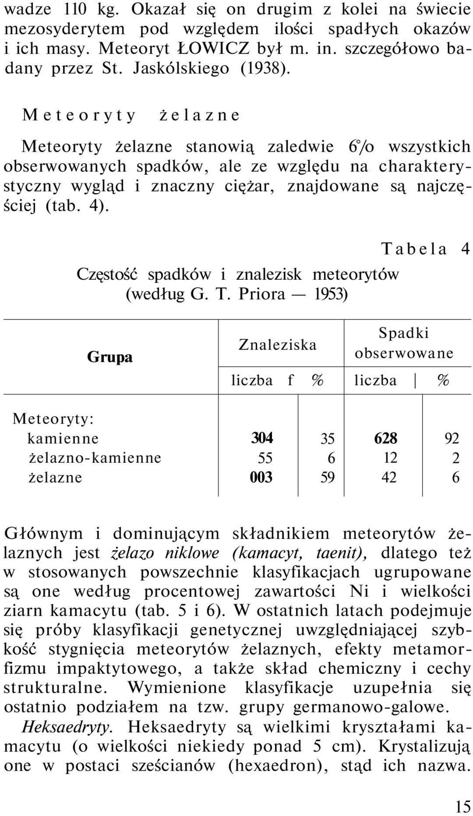 Częstość spadków i znalezisk meteorytów (według G. T.
