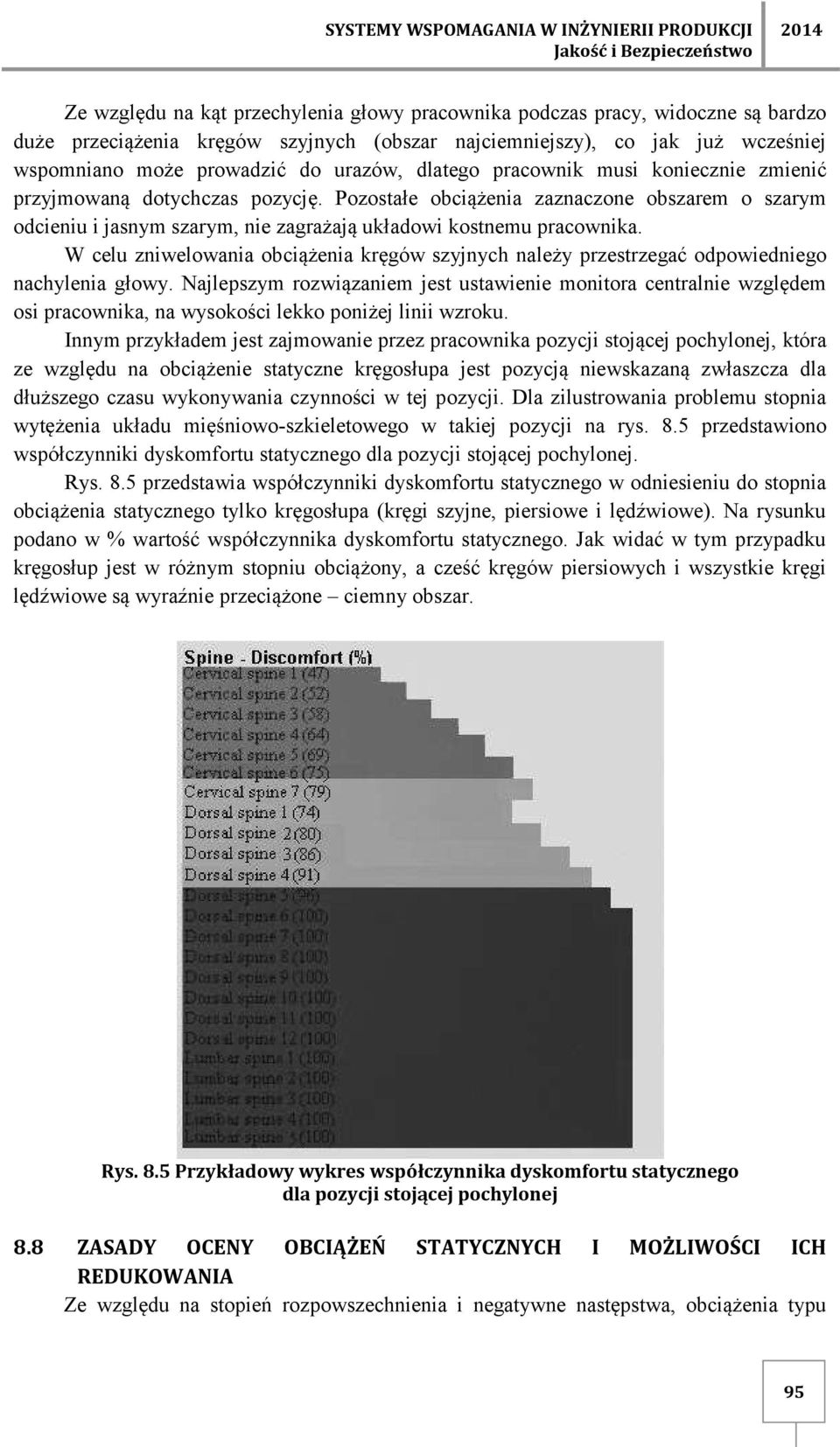 Pozostałe obciążenia zaznaczone obszarem o szarym odcieniu i jasnym szarym, nie zagrażają układowi kostnemu pracownika.