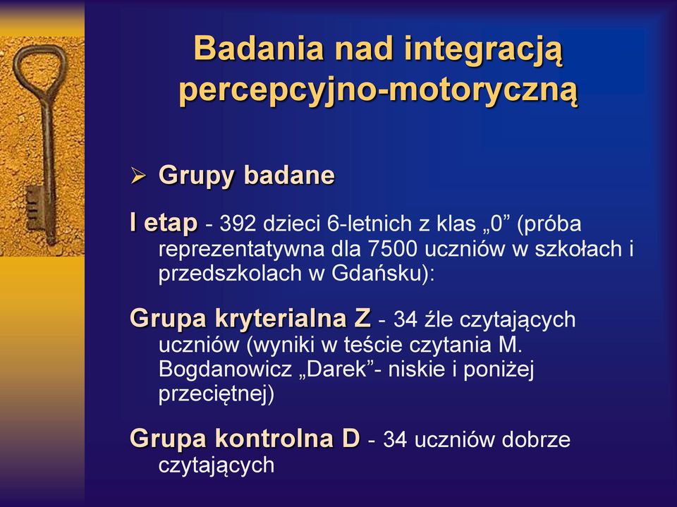 Grupa kryterialna Z - 34 źle czytających uczniów (wyniki w teście czytania M.