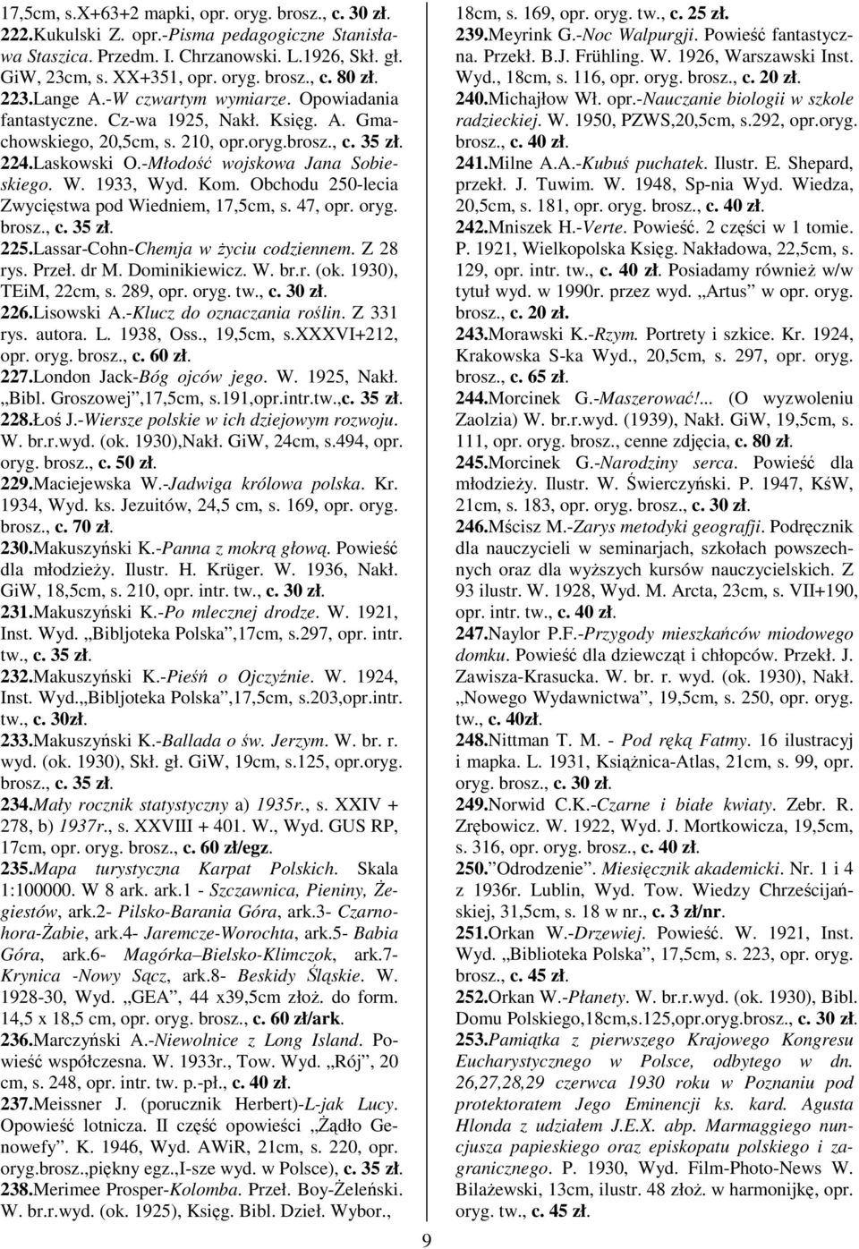 1933, Wyd. Kom. Obchodu 250-lecia Zwycistwa pod Wiedniem, 17,5cm, s. 47, opr. oryg. brosz., c. 35 zł. 225.Lassar-Cohn-Chemja w yciu codziennem. Z 28 rys. Przeł. dr M. Dominikiewicz. W. br.r. (ok.