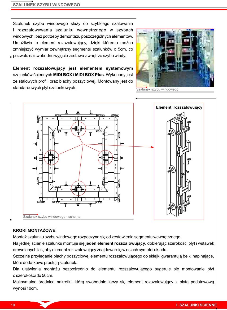 Element rozszalowujący jest elementem systemowym szalunków ściennych MIDI BOX i MIDI BOX Plus. Wykonany jest ze stalowych profili oraz blachy poszyciowej.