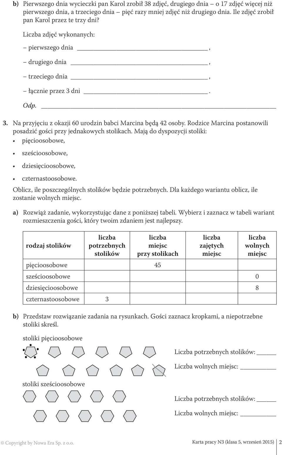 Rodzice Marcina postanowili posadzić gości przy jednakowych stolikach. Mają do dyspozycji stoliki: pięcioosobowe, sześcioosobowe, dziesięcioosobowe, czternastoosobowe.