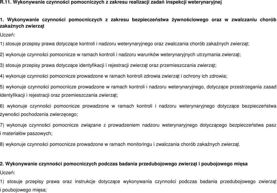 oraz zwalczania chorób zakaźnych zwierząt; 2) wykonuje czynności pomocnicze w ramach kontroli i nadzoru warunków weterynaryjnych utrzymania zwierząt; 3) stosuje przepisy prawa dotyczące identyfikacji