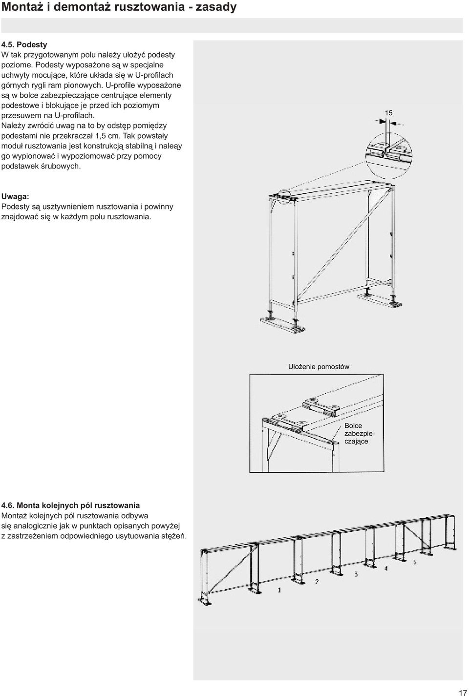 U-profile wyposa one s¹ w bolce zabezpieczaj¹ce centruj¹ce elementy podestowe i blokuj¹ce je przed ich poziomym przesuwem na U-profilach.