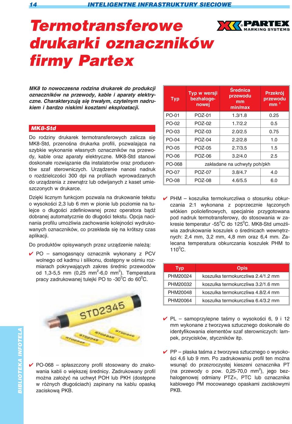 MK8-Std Do rodziny drukarek termotransferowych zalicza siê MK8-Std, przenoœna drukarka profili, pozwalaj¹ca na szybkie wykonanie w³asnych oznaczników na przewody, kable oraz aparaty elektryczne.