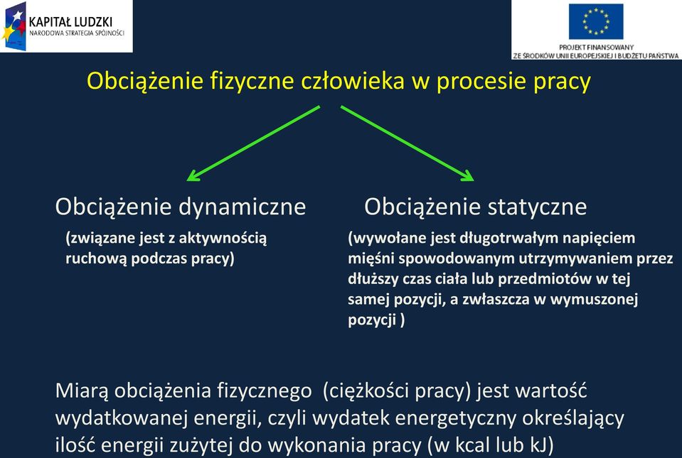 przedmiotów w tej samej pozycji, a zwłaszcza w wymuszonej pozycji ) Miarą obciążenia fizycznego (ciężkości pracy) jest