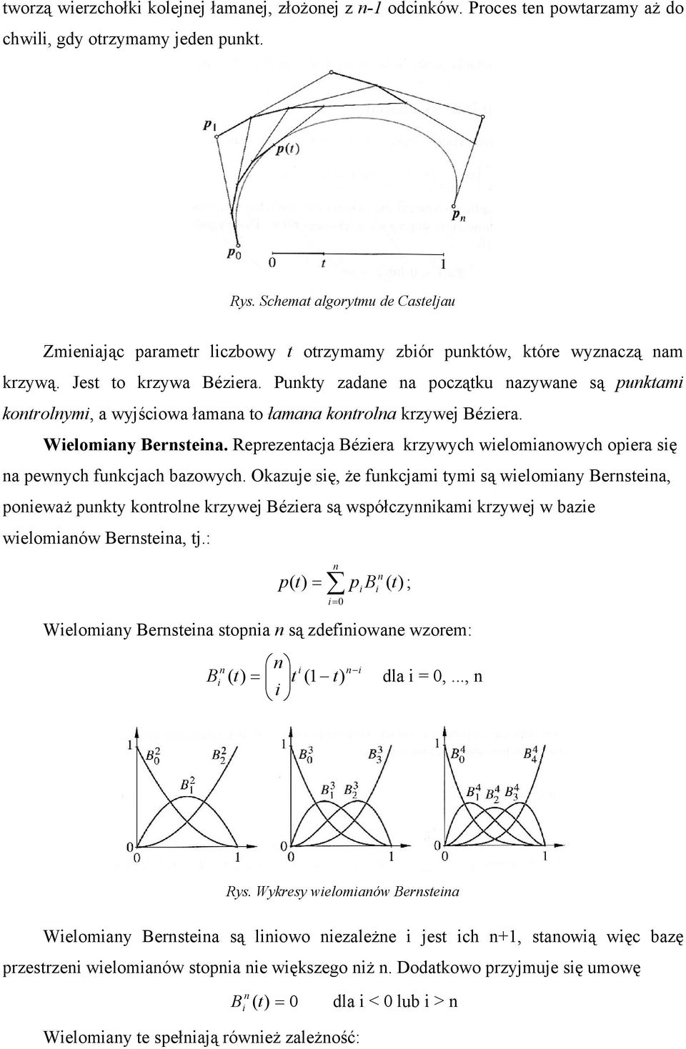 Punkty zadane na początku nazywane są punktami kontrolnymi, a wyjściowa łamana to łamana kontrolna krzywej Béziera. Wielomiany Bernsteina.