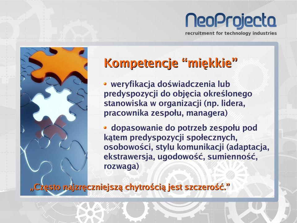 lidera, pracownika zespołu, managera) dopasowanie do potrzeb zespołu pod kątem