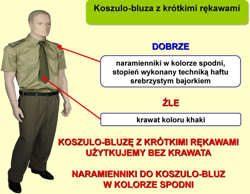 bajorkiem ŹLE krawat koloru khaki KOSZULO-BLUZĘ Z KRÓTKIMI