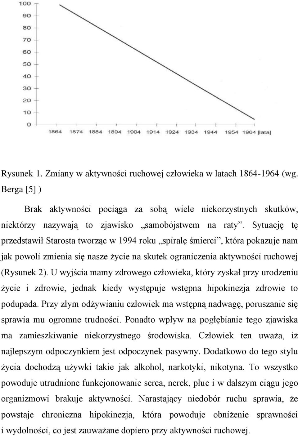 U wyjścia mamy zdrowego człowieka, który zyskał przy urodzeniu życie i zdrowie, jednak kiedy występuje wstępna hipokinezja zdrowie to podupada.