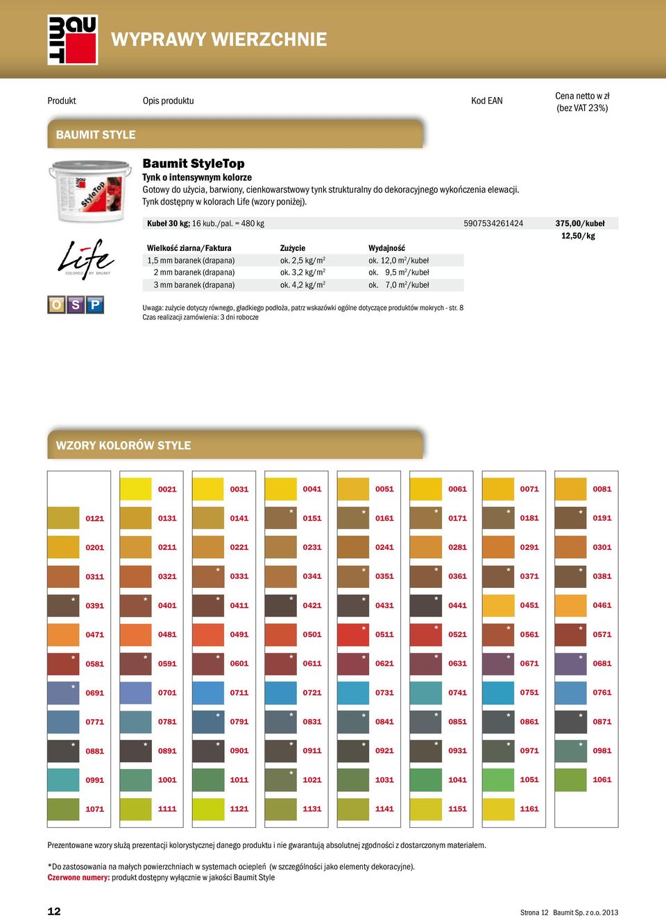 12,0 m 2 /kubeł 2 mm baranek (drapana) ok. 3,2 kg/m 2 ok. 9,5 m 2 /kubeł 3 mm baranek (drapana) ok. 4,2 kg/m 2 ok.