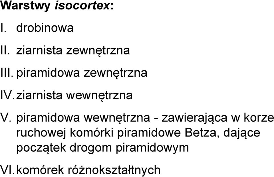 piramidowa wewnętrzna - zawierająca w korze ruchowej komórki