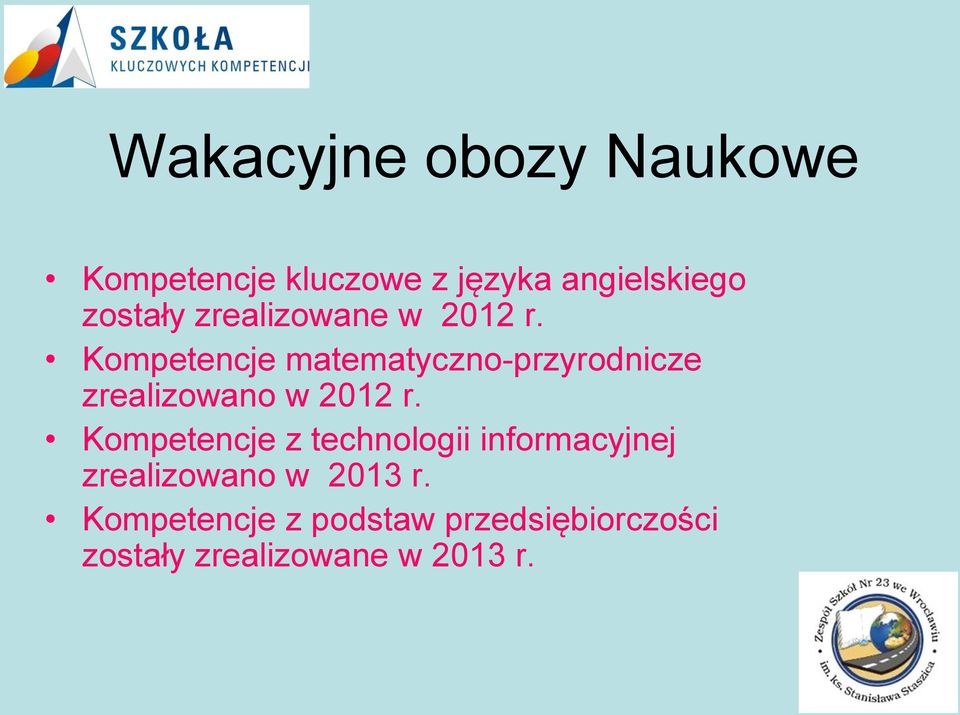 Kompetencje matematyczno-przyrodnicze zrealizowano w 2012 r.