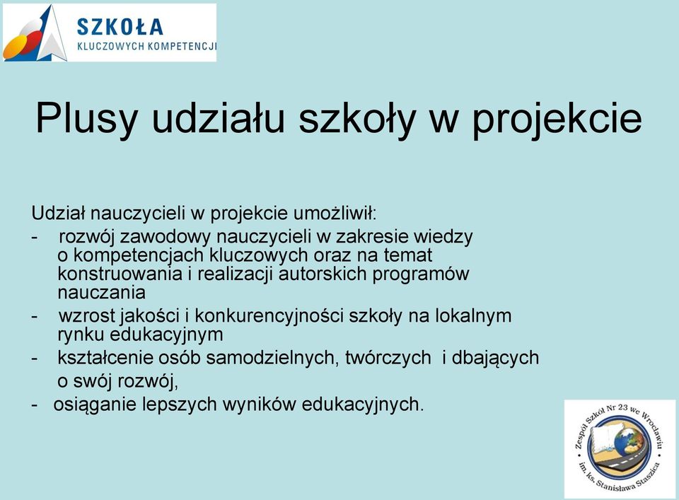 autorskich programów nauczania - wzrost jakości i konkurencyjności szkoły na lokalnym rynku