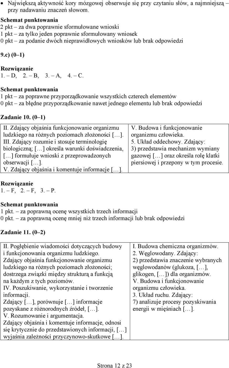 1 pkt za poprawne przyporządkowanie wszystkich czterech elementów 0 pkt za błędne przyporządkowanie nawet jednego elementu lub brak odpowiedzi Zadanie 10. (0 1) II.