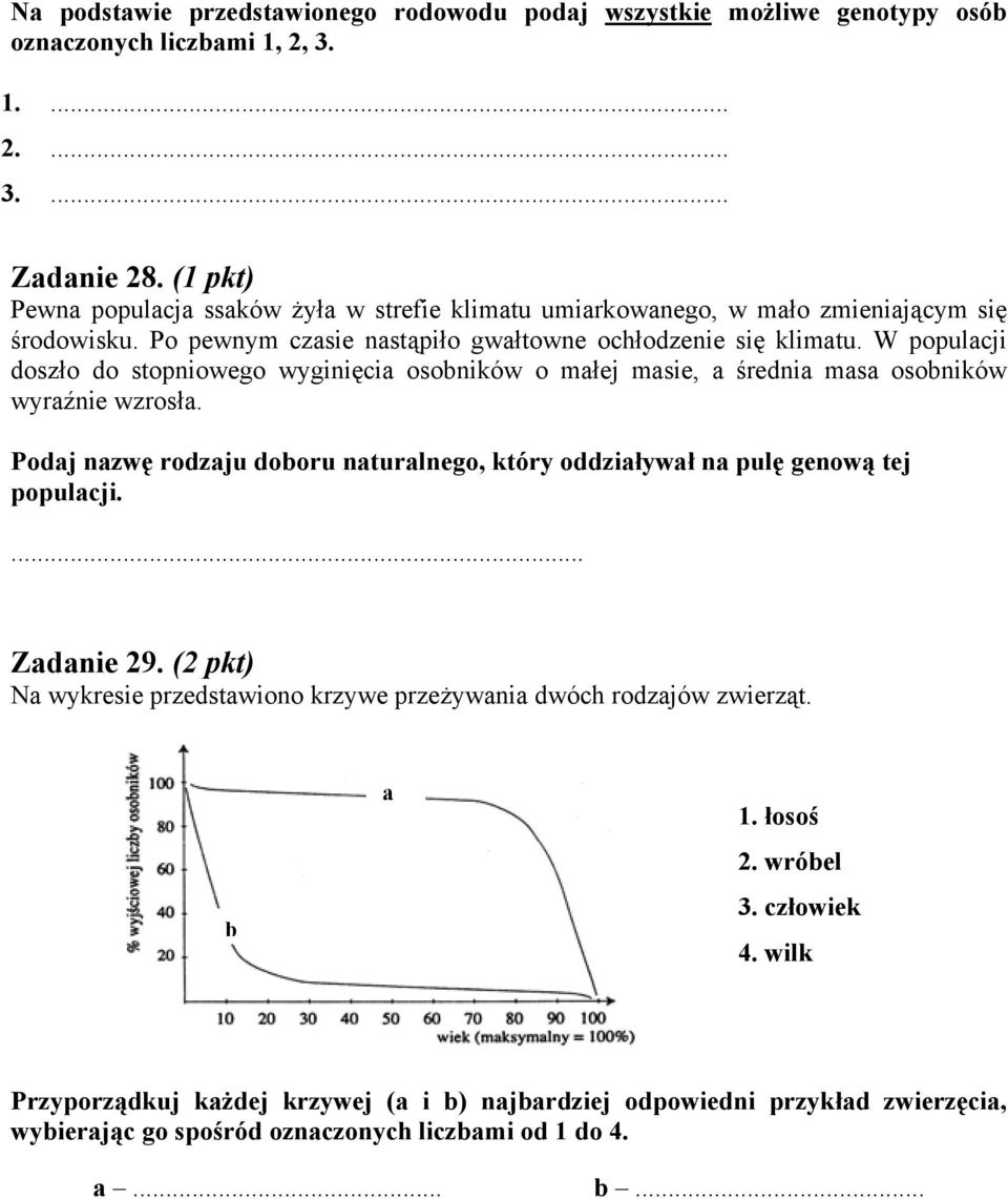 W populacji doszło do stopniowego wyginięcia osobników o małej masie, a średnia masa osobników wyraźnie wzrosła.