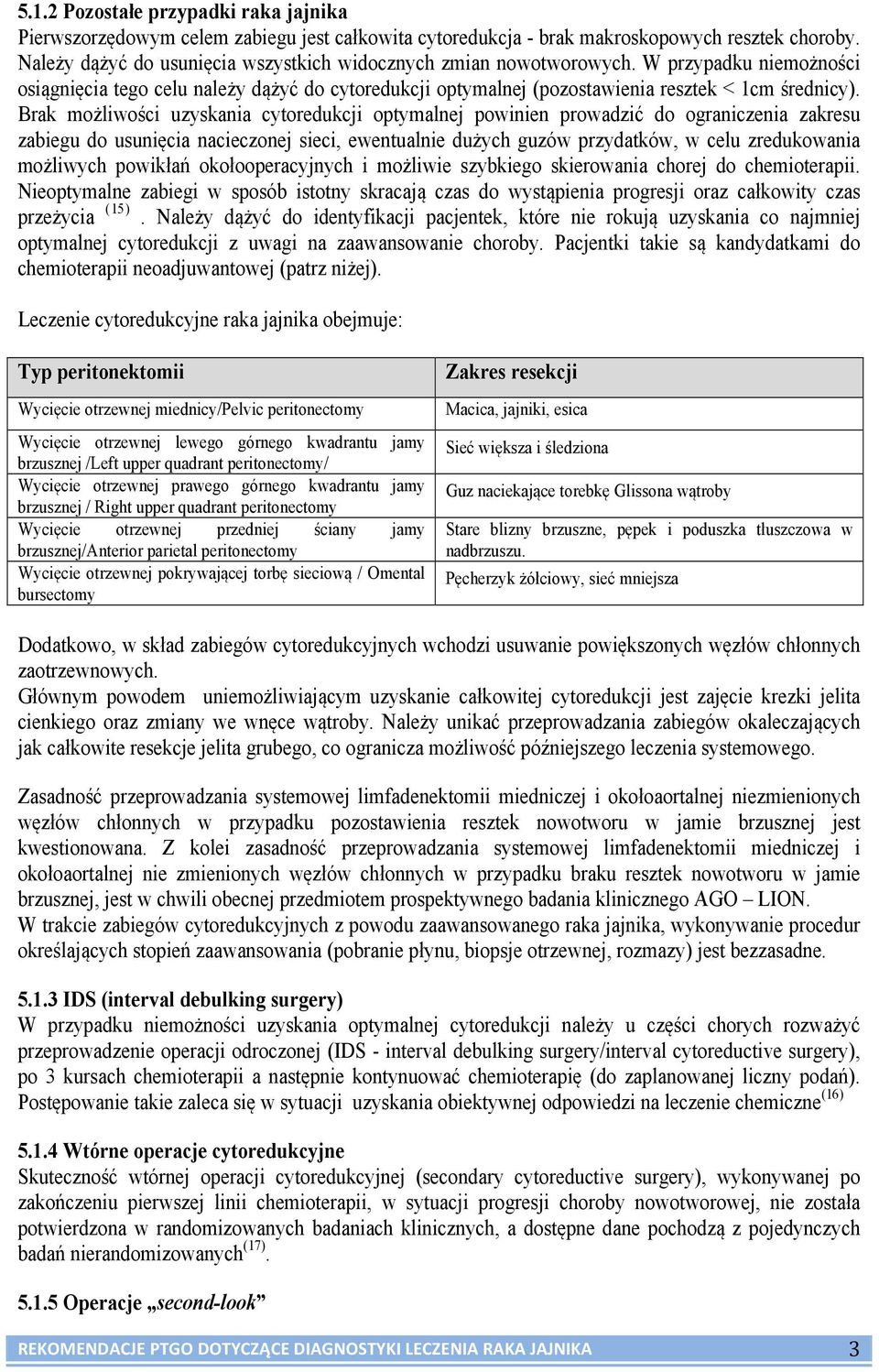 Brak możliwości uzyskania cytoredukcji optymalnej powinien prowadzić do ograniczenia zakresu zabiegu do usunięcia nacieczonej sieci, ewentualnie dużych guzów przydatków, w celu zredukowania możliwych